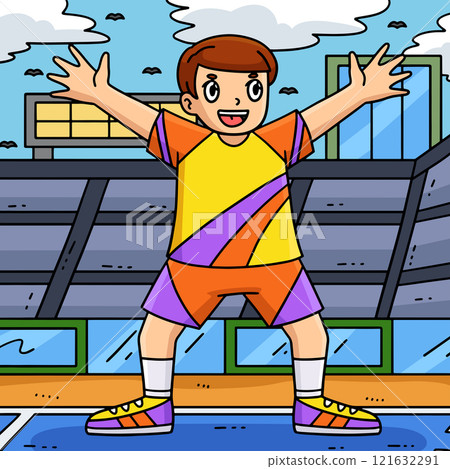 Handball Player Defense Position Colored Cartoon 121632291