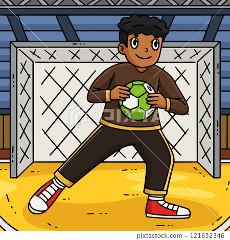 Handball Goalkeeper Blocking Ball Colored Cartoon 121632346