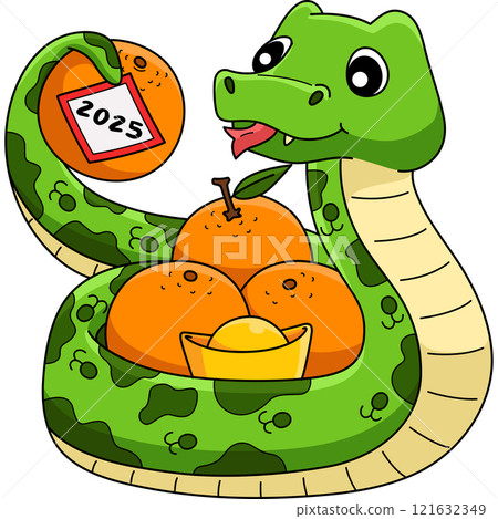Year of the Snake Holding Mandarin Cartoon Clipart Year of the Snake Holding Mandarin Cartoon Clipart 121632349