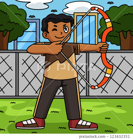 Archery Archer Dry Firing a Bow Colored Cartoon Archery Archer Dry Firing a Bow Colored Cartoon 121632351