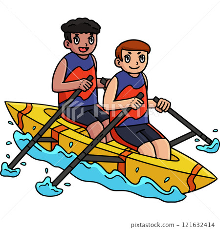 Rowing Pair Oarsmen Cartoon Colored Clipart  121632414
