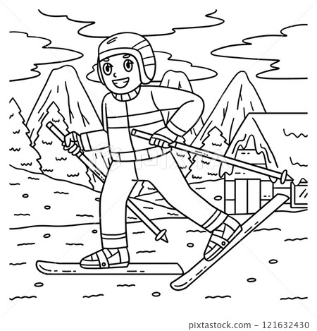 Skiing Boy Walking on Skiboard Coloring Page Skiing Boy Walking on Skiboard Coloring Page 121632430