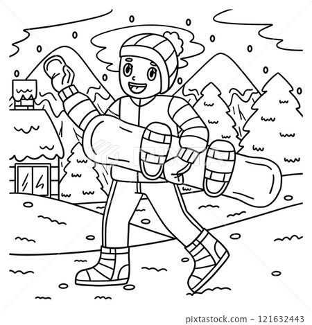 Snowboarding Boy Carrying Snowboard Coloring Page Snowboarding Boy Carrying Snowboard Coloring Page 121632443