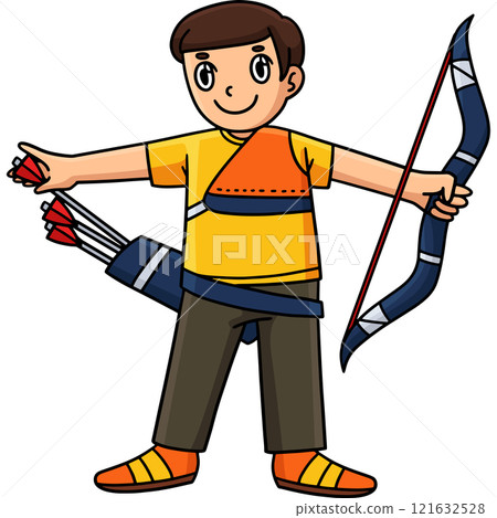 Archery Archer Taking Arrow from Quiver Clipart 121632528