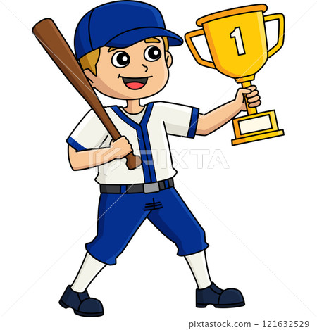 Baseball Player with Championship Trophy Clipart 121632529