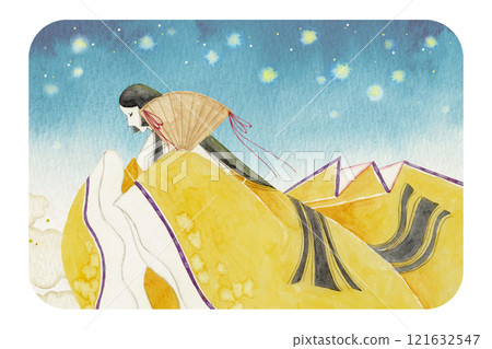 Tale of Genji, Murasaki Shikibu, 25th volume, Firefly, watercolor illustration Tale of Genji, Murasaki Shikibu, 25th volume, Firefly, watercolor illustration 121632547