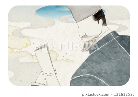 Tale of Genji, Murasaki Shikibu, 31st volume, Makibashira, watercolor illustration 121632553