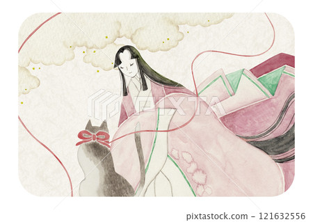 Tale of Genji by Murasaki Shikibu, Volume 34, Wakana, Wakana no Ue, watercolor illustration 121632556