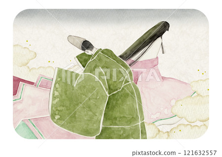 Tale of Genji, Murasaki Shikibu, 35th volume, Wakana, Wakanashita, watercolor illustration Tale of Genji, Murasaki Shikibu, 35th volume, Wakana, Wakanashita, watercolor illustration 121632557