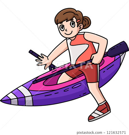 Rowing Oarswoman Getting on Boat Cartoon Clipart 121632571