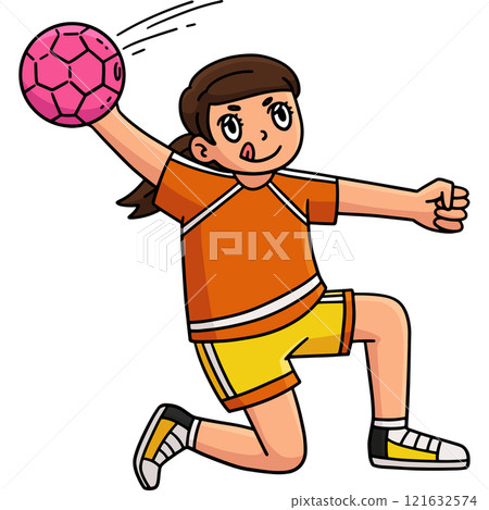 Female Handball Player Catching the Ball Clipart 121632574