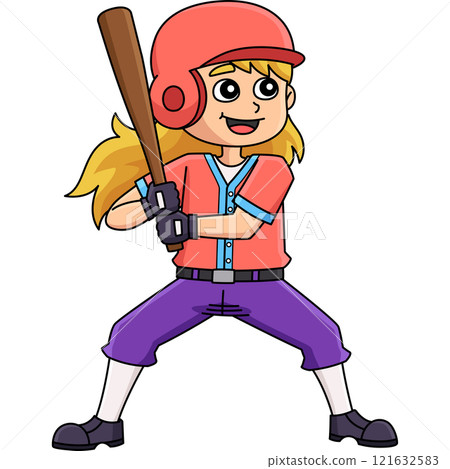 Female Baseball Batter Cartoon Colored Clipart 121632583