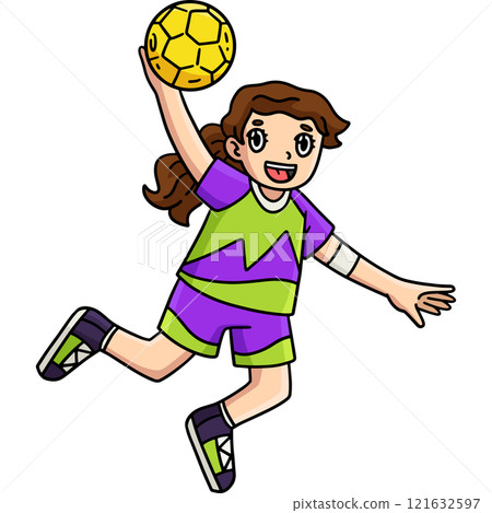 Handball Female Player with a Jump Shot Clipart 121632597