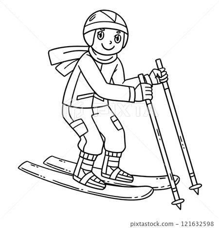 Skiing Boy Dragging Forward Ski Poles Isolated  121632598