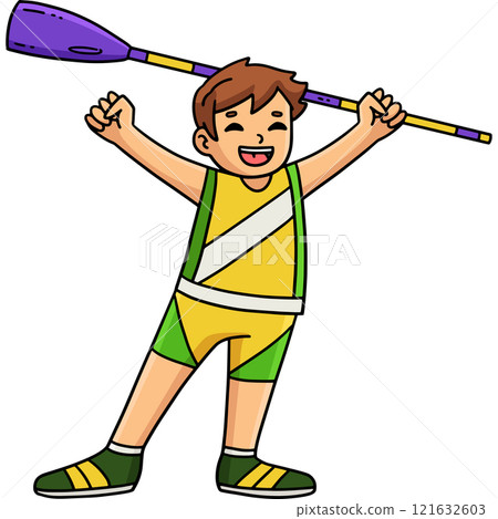 Rowing Oarsman Raising Oar in Victory Clipart 121632603