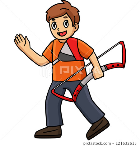 Archery Archer Holding Bow Cartoon Colored Clipart 121632613