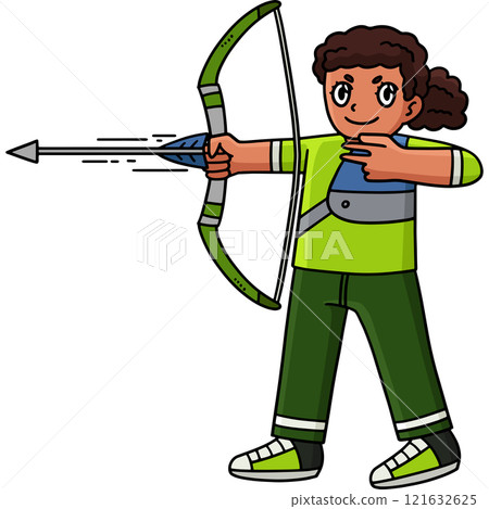 Archery Female Archer Firing Arrow Cartoon Clipart 121632625