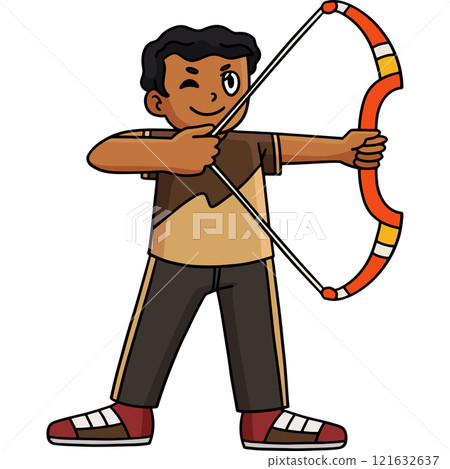 Archery Archer Dry Firing a Bow Cartoon Clipart 121632637