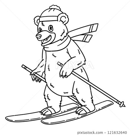Skiing Bear Isolated Coloring Page for Kids 121632640