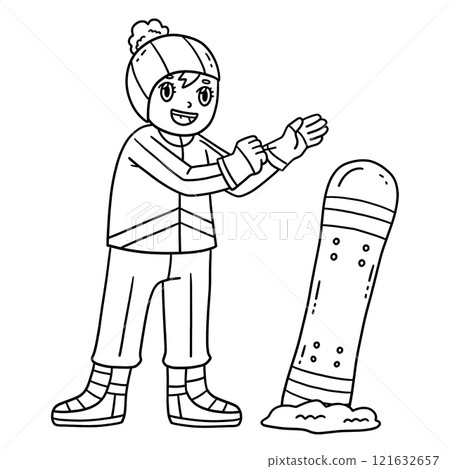 Snowboarding Girl Wearing Gloves Isolated Coloring 121632657