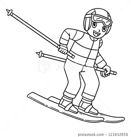 Skiing Boy Gliding with Skiboard Isolated Coloring 121632658