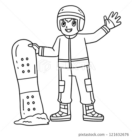 Snowboarding Boy Holding a Snowboard Isolated Snowboarding Boy Holding a Snowboard Isolated 121632676