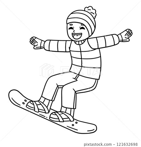 Snowboarding Boy Gliding with Snowboard Isolated Snowboarding Boy Gliding with Snowboard Isolated 121632698