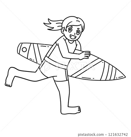 Surfing Girl with a Surfboard Isolated Coloring Surfing Girl with a Surfboard Isolated Coloring 121632742