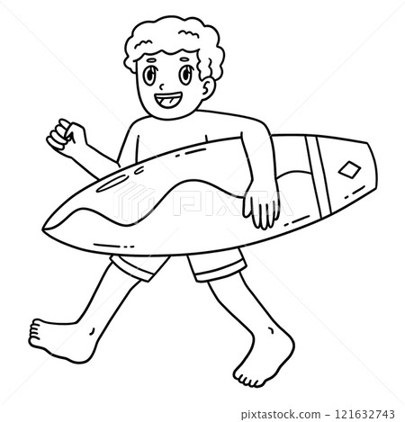 Surfing Boy Carrying a Surfboard Isolated Coloring Surfing Boy Carrying a Surfboard Isolated Coloring 121632743