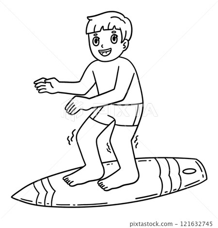 Surfing Boy Balancing on a Surfboard Isolated  121632745