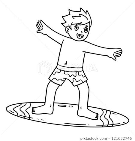Surfing Boy Isolated Coloring Page for Kids 121632746