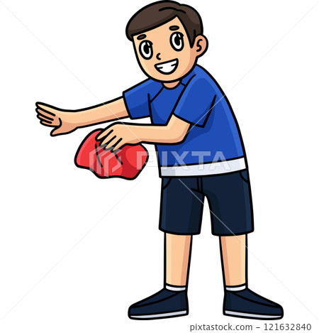 Rowing Oarsman with Cleaning Towel Cartoon Clipart 121632840