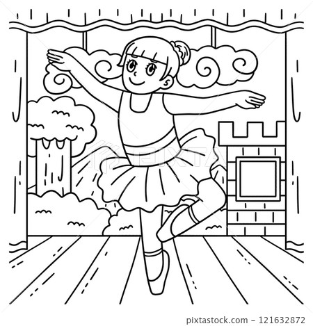 Ballerina doing a Coup de Pied Coloring Page Ballerina doing a Coup de Pied Coloring Page 121632872