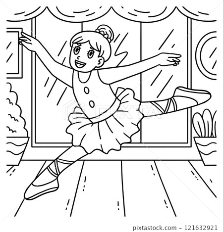 Ballerina making a Leap Coloring Page for Kids Ballerina making a Leap Coloring Page for Kids 121632921