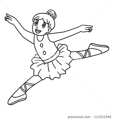 Ballerina making a Leap Isolated Coloring Page  121632946