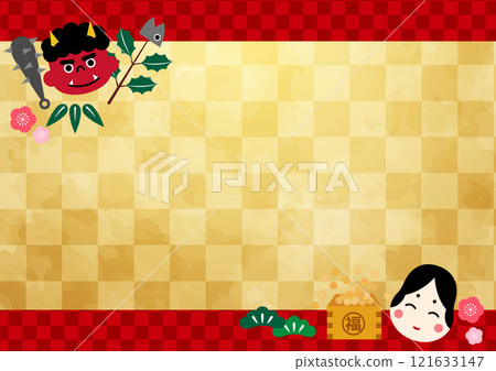 Oni 和 Otafuku 格子框架 Setsubun 背景 3 121633147