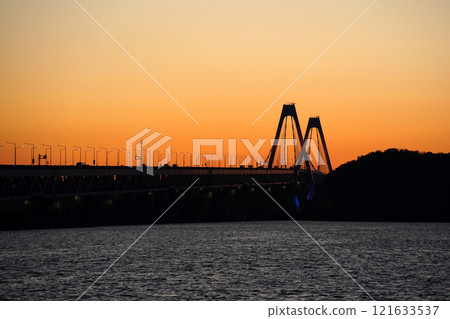 Sunset at the Suspension bridge in Incheon, South Korea Sunset at the Suspension bridge in Incheon, South Korea 121633537