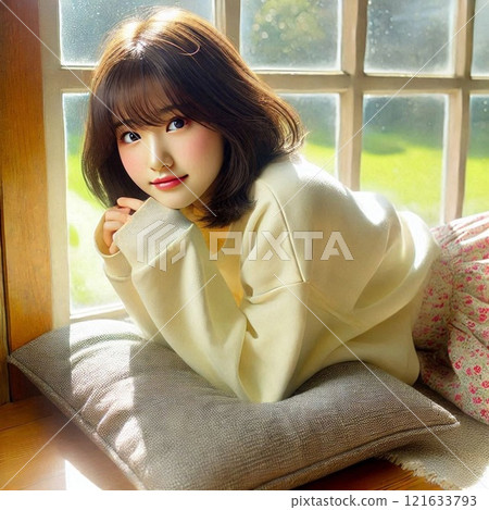 Young woman relaxing by the window 121633793