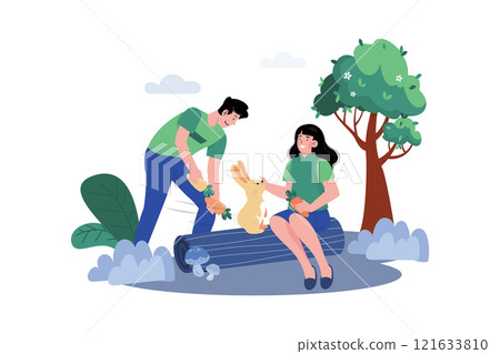 Couple Feeding Little Rabbit Illustration concept on white background Couple Feeding Little Rabbit Illustration concept on white background 121633810