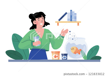 Girl Caring Domestic Animal Illustration concept on white background Girl Caring Domestic Animal Illustration concept on white background 121633812