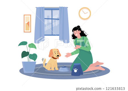 Young Woman Feeding Her Dog 121633813