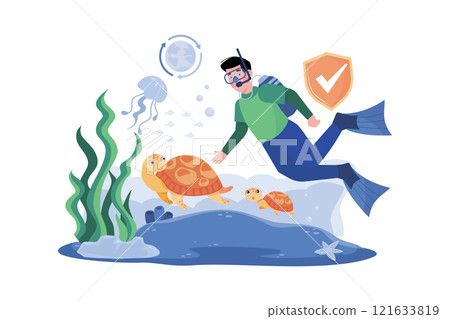Sea Creature Preservation Illustration concept on white background 121633819