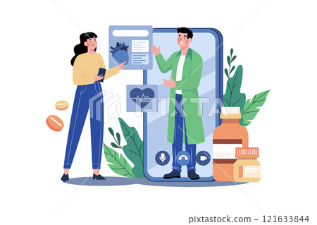 Online Cardiologist Illustration concept on white background Online Cardiologist Illustration concept on white background 121633844