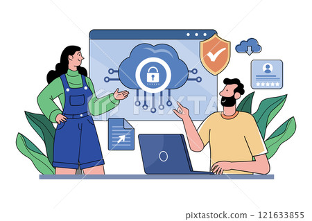 Cloud data protection Illustration concept on white background 121633855