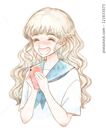 Retro-style sailor-suited girl happy to receive a message from her crush Retro-style sailor-suited girl happy to receive a message from her crush 121633873