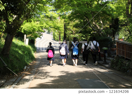 High school students on a school trip exploring Sagano in Kyoto High school students on a school trip exploring Sagano in Kyoto 121634206