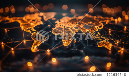Vast digital network connecting data points across the globe. ai generative 121634548