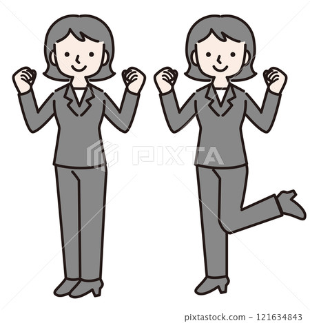 Illustration of a woman in a pantsuit posing with a clenched fist (full body) Illustration of a woman in a pantsuit posing with a clenched fist (full body) 121634843