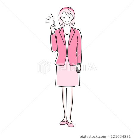 Illustration of a businesswoman's pose with an idea 121634881