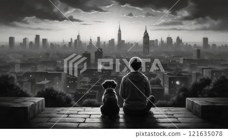 Dog and owner AI images AI generated materials 121635078